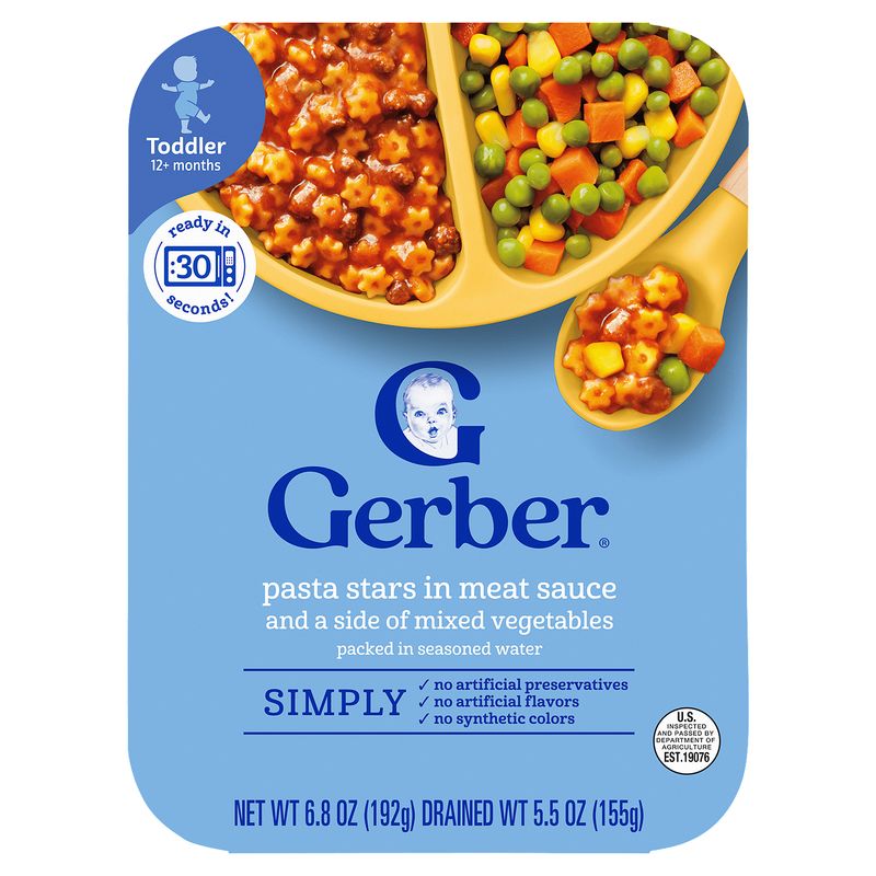 Gerber Pasta Stars in Meat Sauce Baby Food, Toddler 12+ months, 6.8 oz