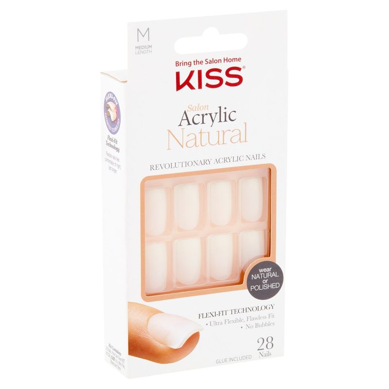 Kiss Salon Natural Medium Length Revolutionary Acrylic Nails Kit, 28 count