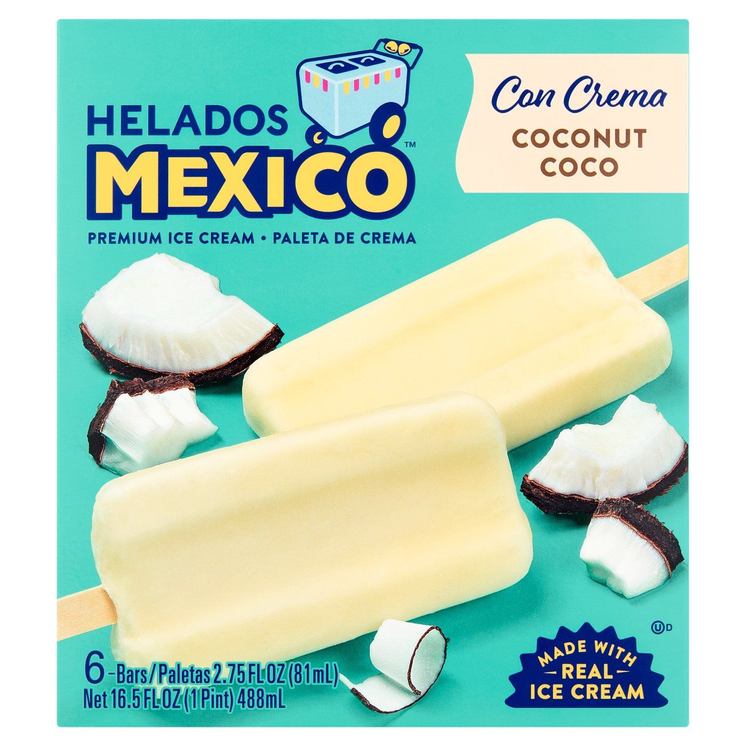 Helados Mexico Coconut Coco Premium Ice Cream, 2.75 fl oz, 6 count
