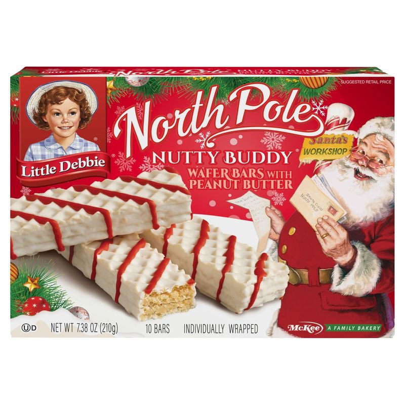 McKee Little Debbie Nutty Buddy North Pole Wafer Bars with Peanut Butter, 10 count, 7.38 oz