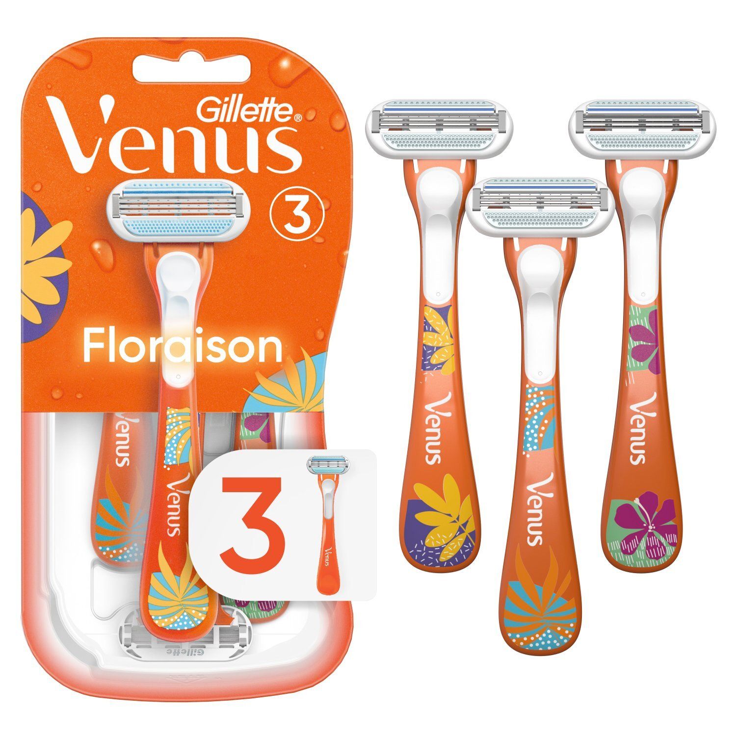 Gillette Venus Blossom Scented Handle Disposable Razors Designer Edition, 3 count