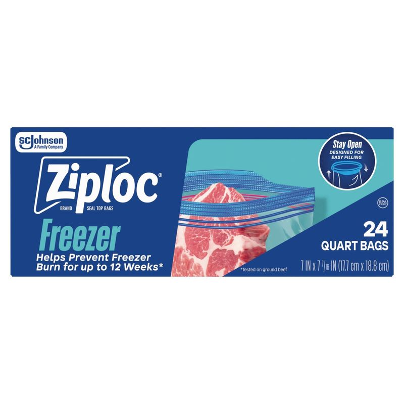 Ziploc Brand Freezer Quart Seal Top Bags, 24 count