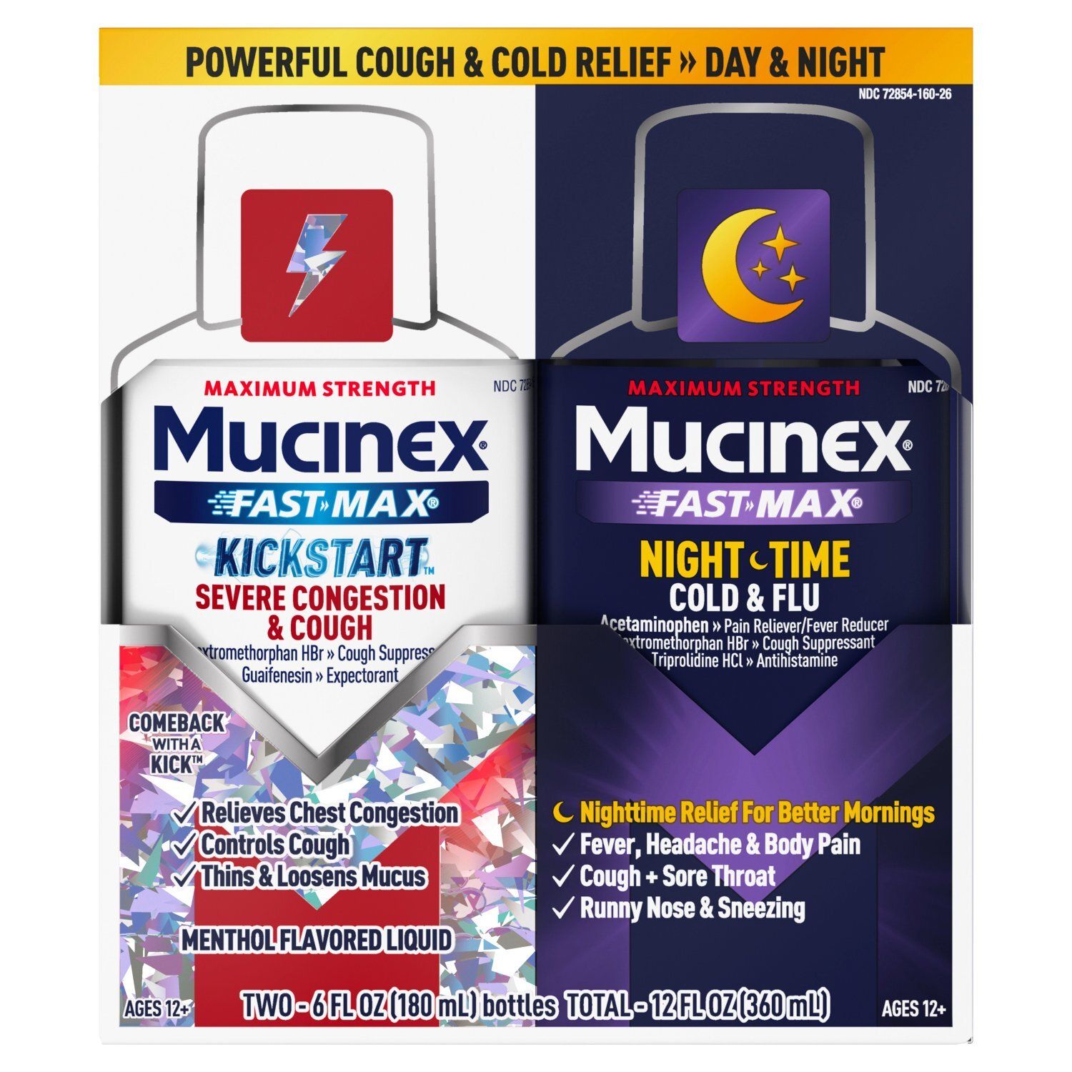 Mucinex Fast-Max Severe Congestion &amp; Cough Cold &amp; Flu Liquid, Ages 12+, 6 fl oz, 2 count