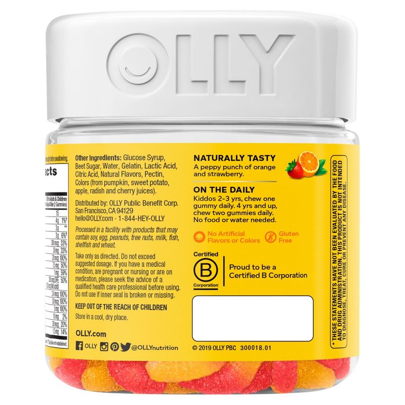 Olly Kids Sour Fruity Punch Multi Gummy Worms Dietary Supplement, 70 count