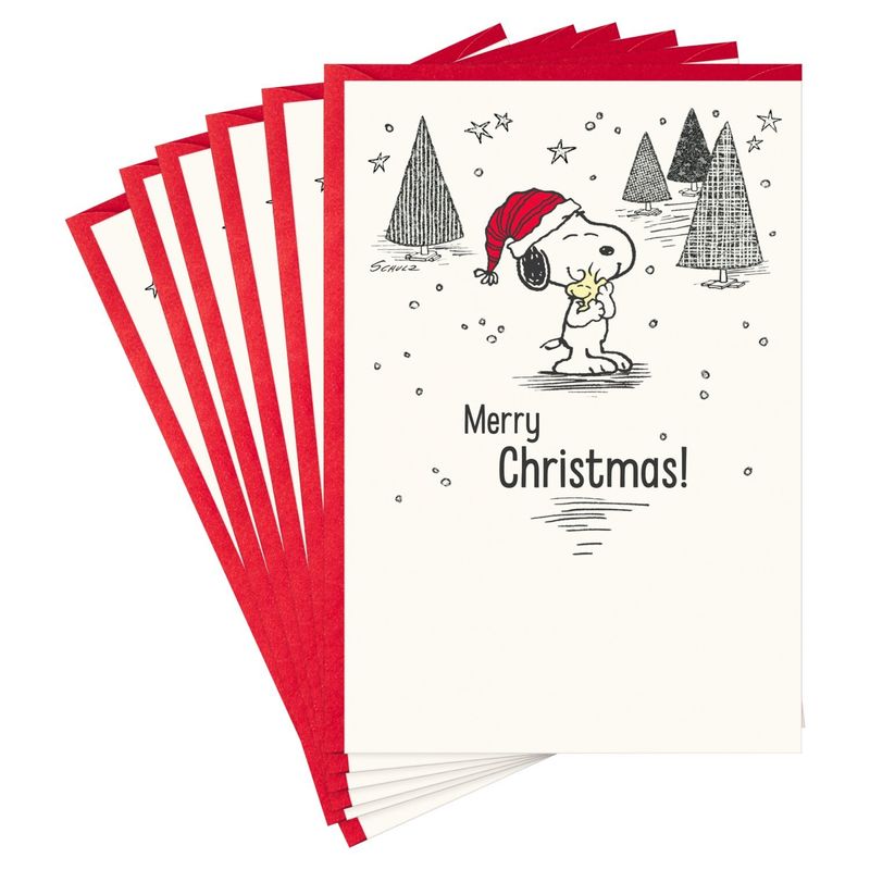 Hallmark Peanuts Christmas Cards (6 Cards with Envelopes) Snoopy and Woodstock