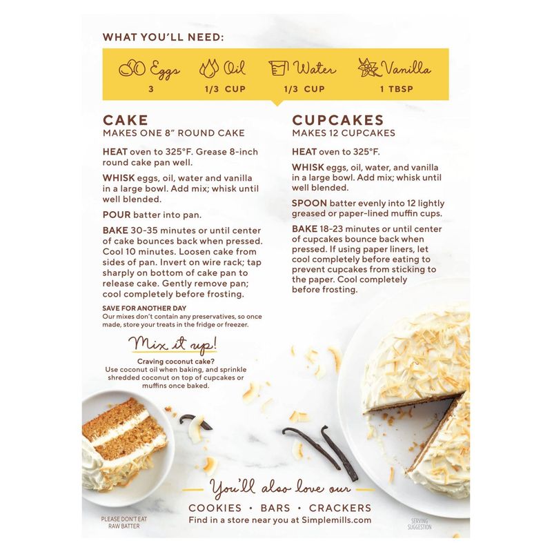 Simple Mills Almond Flour Vanilla Cupcake &amp; Cake Baking Mix, 11.5 oz