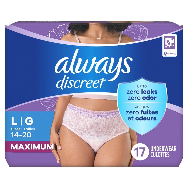 Always Discreet Maximum Underwear, L, Sizes 14-20, 17 count