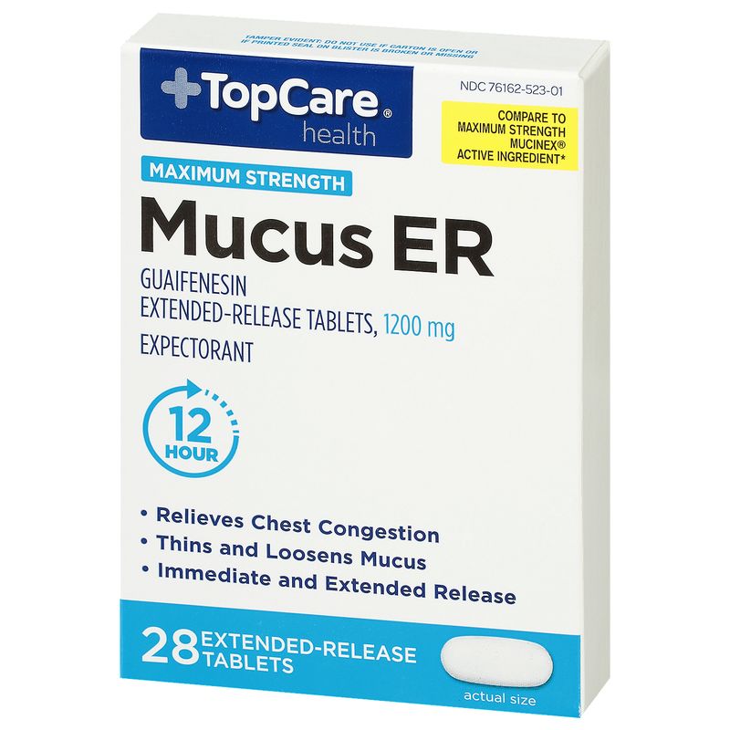 TopCare Guaifenesin Mucus Extended Release Max Strength Tablets, 1200MG