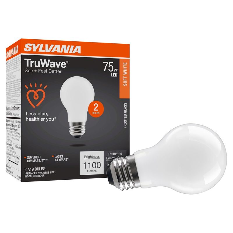 Sylvania TruWave Soft White 75W LED A19 Bulbs, 2 count