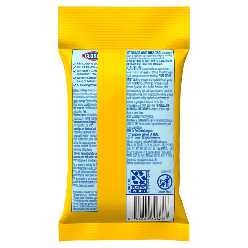 Clorox Crisp Lemon Bleach-Free Disinfecting Wipes, 9 count, 2.1 oz