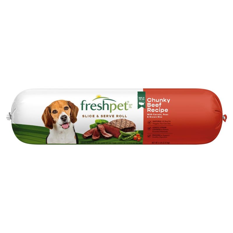 Freshpet Chunky Beef Recipe with Carrots, Peas &amp; Brown Rice Slice &amp; Serve Roll Dog Food, 6 lb