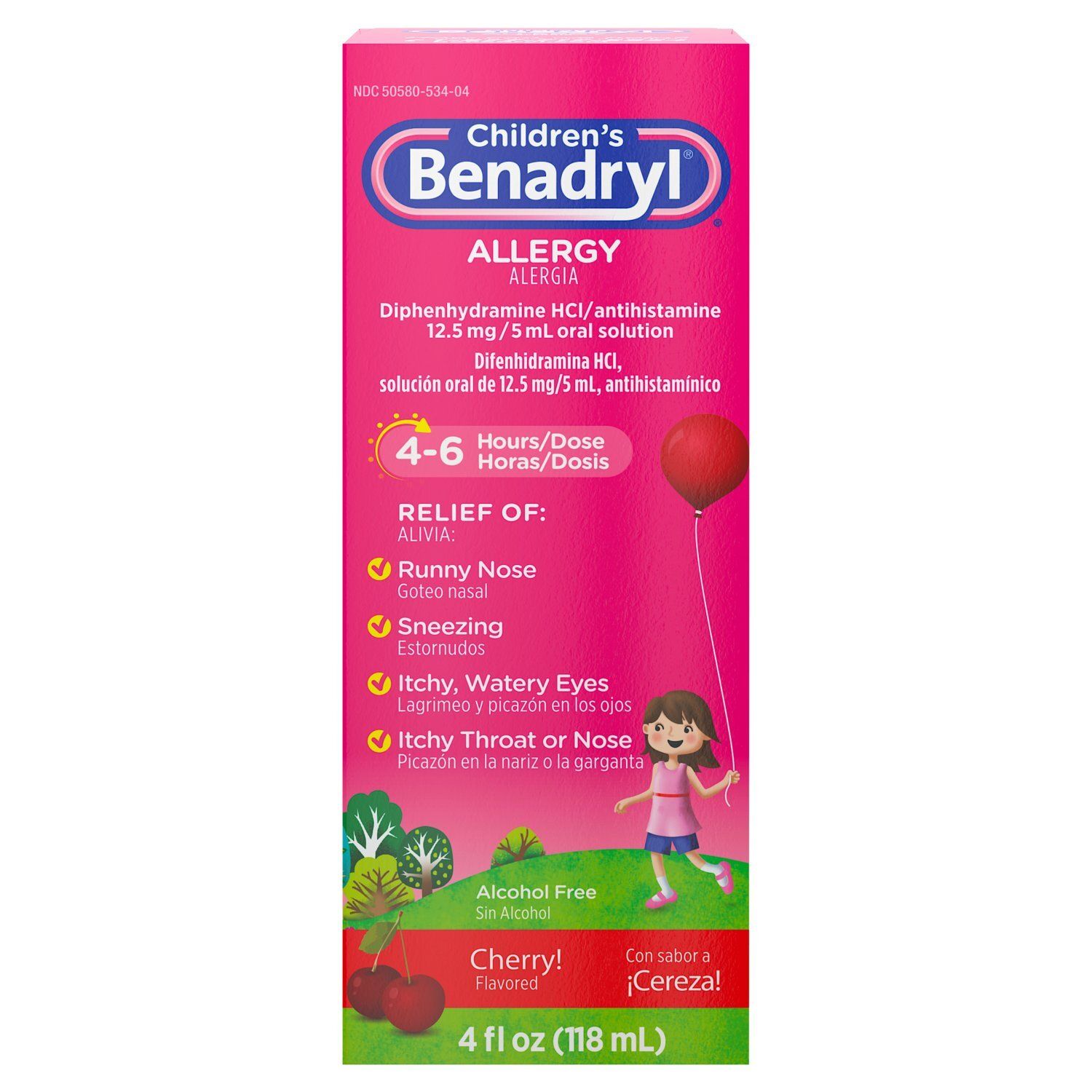 Benadryl Children's Allergy Cherry! Flavored Oral Solution, 12.5 mg/5 ml, 4 fl oz