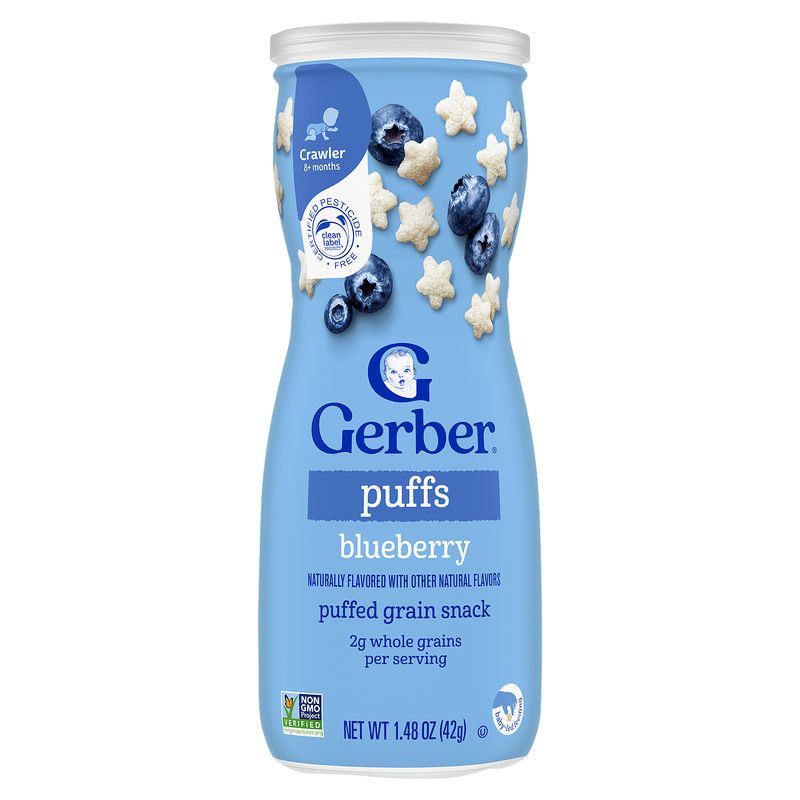 Gerber Puffs Blueberry Puffed Grain Snack Baby Food, Crawler 8+ months, 1.48 oz