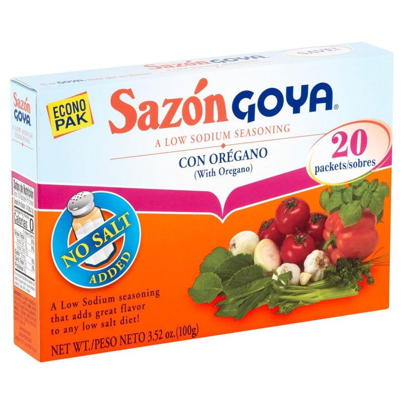 Goya Sazon Seasoning with Oregano No Salt Added, 20 count, 3.52 oz