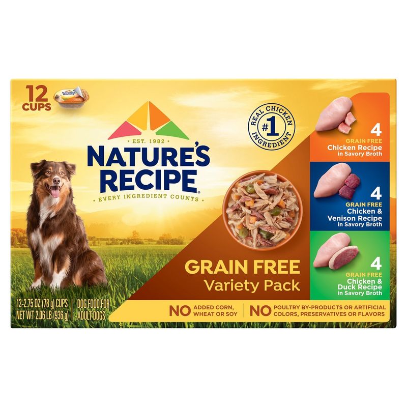 Nature's Recipe Grain Free Dog Food for Adult Dogs Variety Pack, 2.75 oz, 12 count