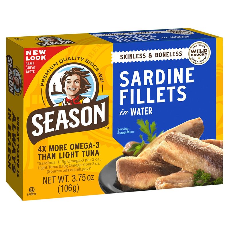 Season Skinless &amp; Boneless Sardine Fillets in Water, 3.75 oz