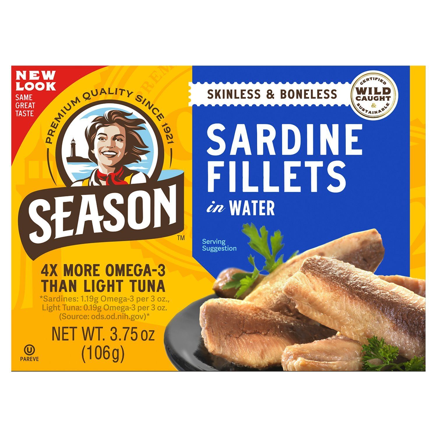 Season Skinless &amp; Boneless Sardine Fillets in Water, 3.75 oz