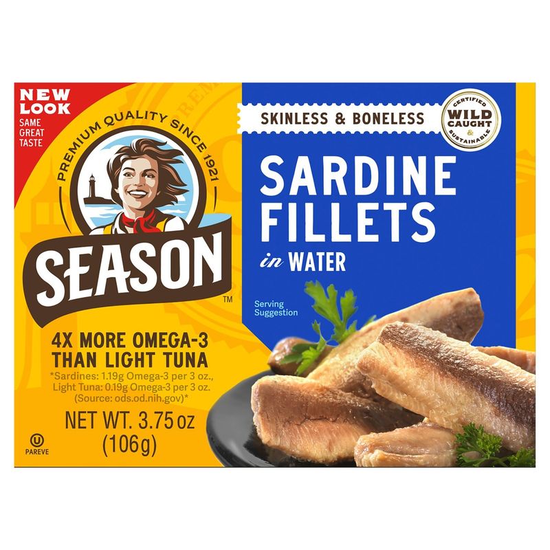 Season Skinless &amp; Boneless Sardine Fillets in Water, 3.75 oz