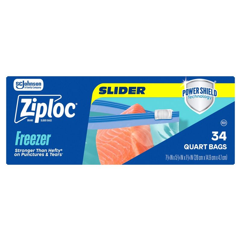 Ziploc Freezer Quart Slider Bags, 34 count