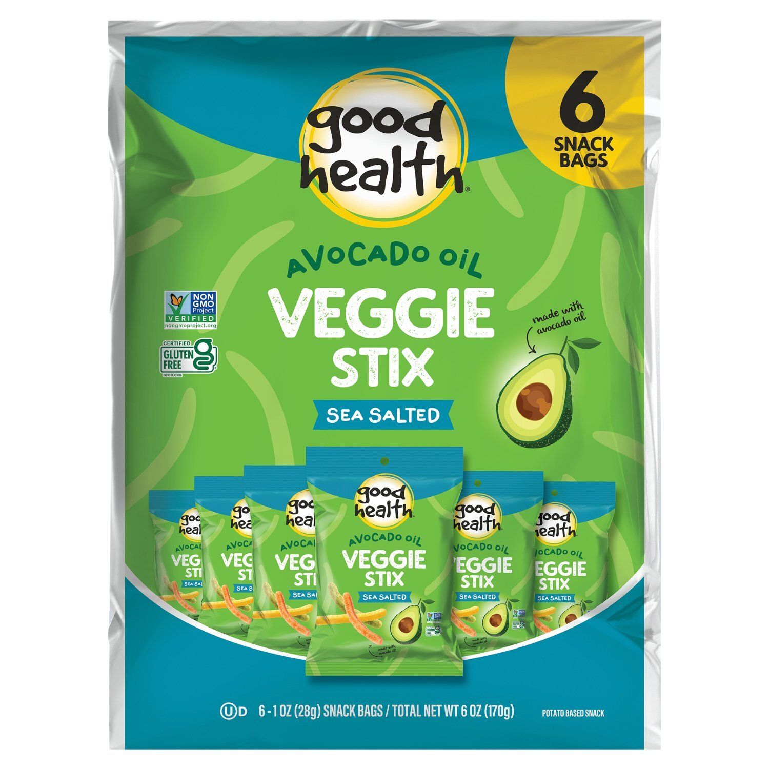 Good Health Avocado Oil Veggie Stix Sea Salted Potato Based Snack, 1 oz, 6 count