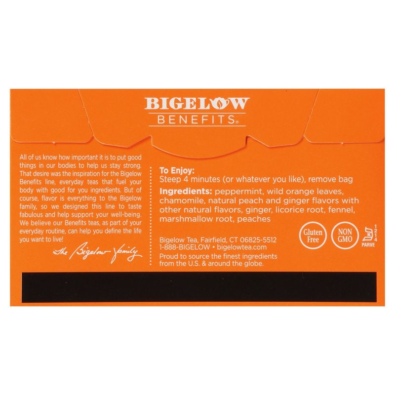 Bigelow Benefits Ginger &amp; Peach Herbal Tea Bags, 18 count, 1.44 oz