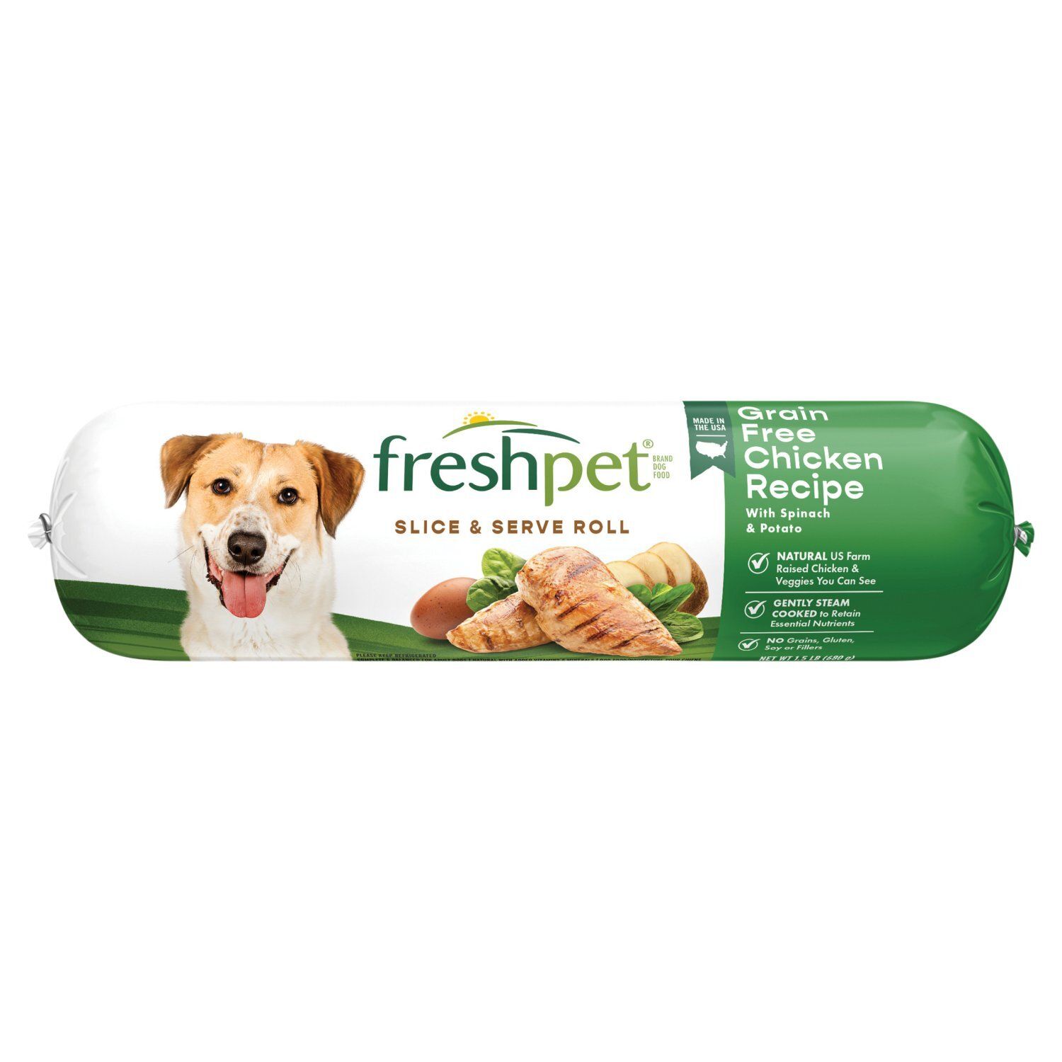 Freshpet Slice &amp; Serve Roll Grain Free Chicken Recipe with Spinach &amp; Potato Dog Food, 1.5 lb