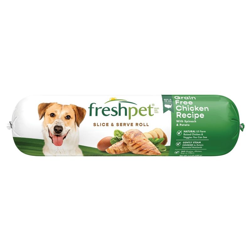 Freshpet Slice &amp; Serve Roll Grain Free Chicken Recipe with Spinach &amp; Potato Dog Food, 1.5 lb