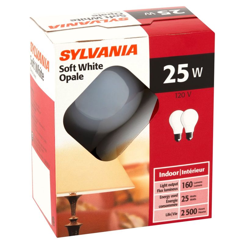 Sylvania 25W A19 Soft White Bulbs, 2 count