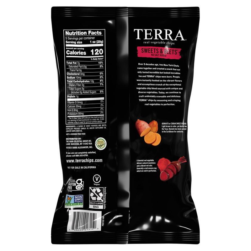 Terra Sweets &amp; Beets No Salt Added Real Vegetable Chips, 5 oz