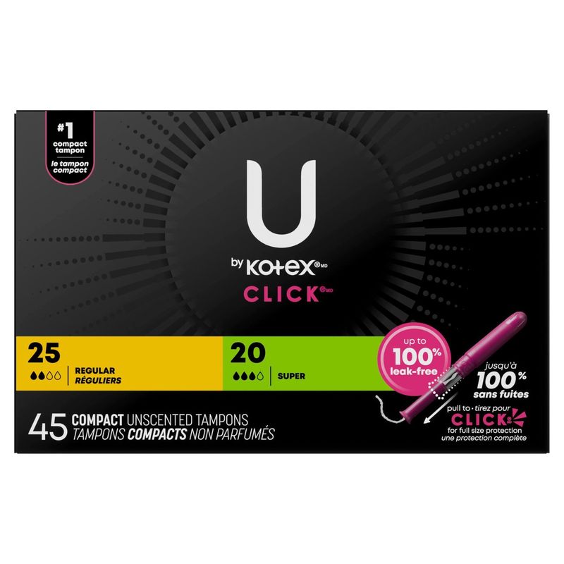 U by Kotex Click Regular and Super Compact Unscented Tampons, 45 count