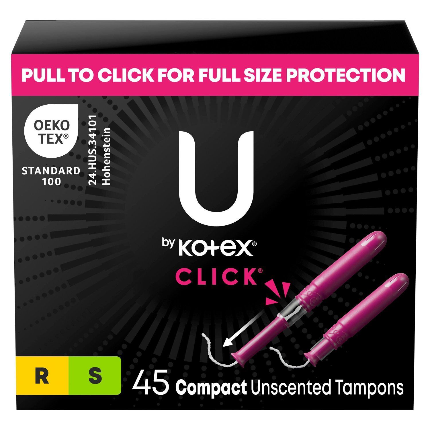 U by Kotex Click Regular and Super Compact Unscented Tampons, 45 count