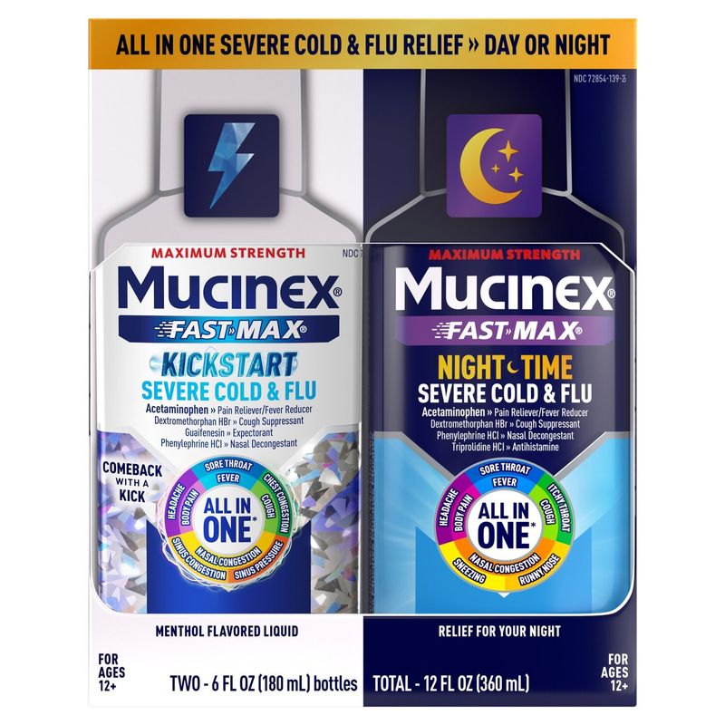 Mucinex Fast-Max Maximum Strength Severe Cold &amp; Flu Liquid, Ages 12+, 6 fl oz, 2 count