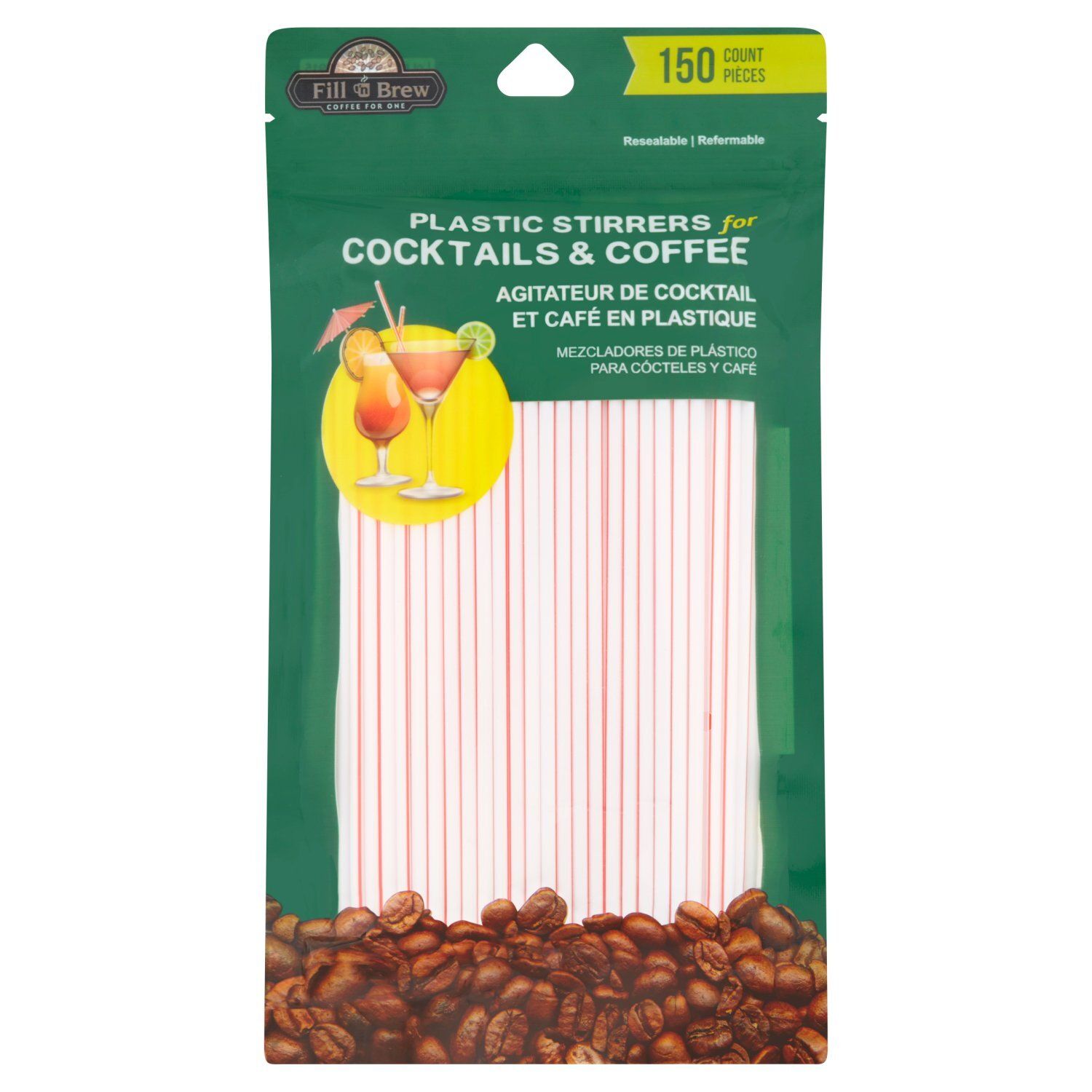 Fill 'n Brew Plastic Stirrers for Cocktails &amp; Coffee, 150 count