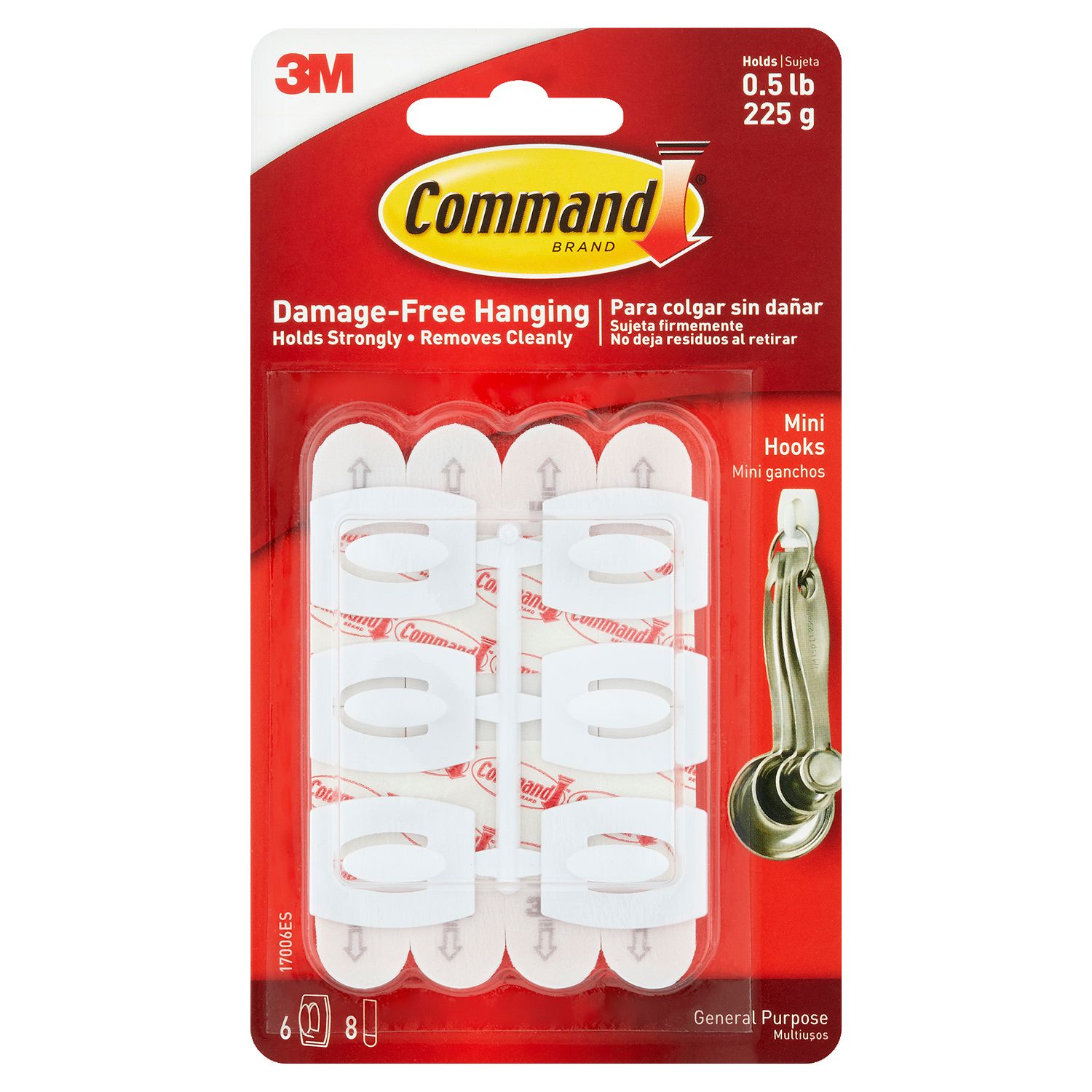 Command™ Mini Hooks, White, 6 Hooks, 8 Strips/Pack