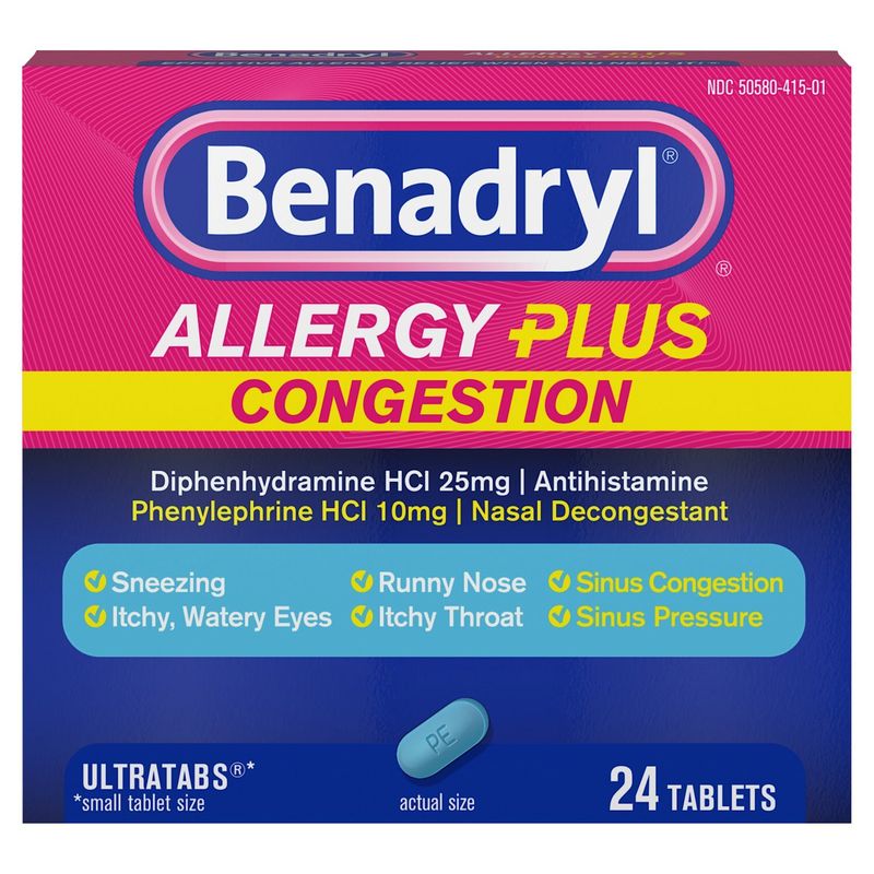 Benadryl Allergy Plus Congestion Ultratabs Tablets, 24 count
