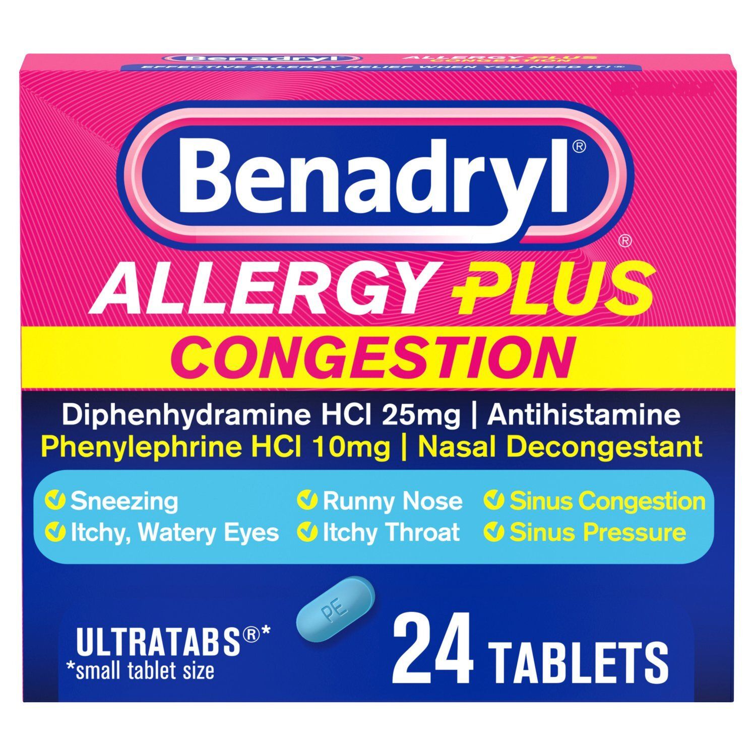 Benadryl Allergy Plus Congestion Ultratabs Tablets, 24 count