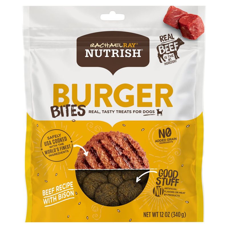 Rachael Ray Nutrish Burger Bites Beef Recipe with Bison Treats for Dogs, 12 oz
