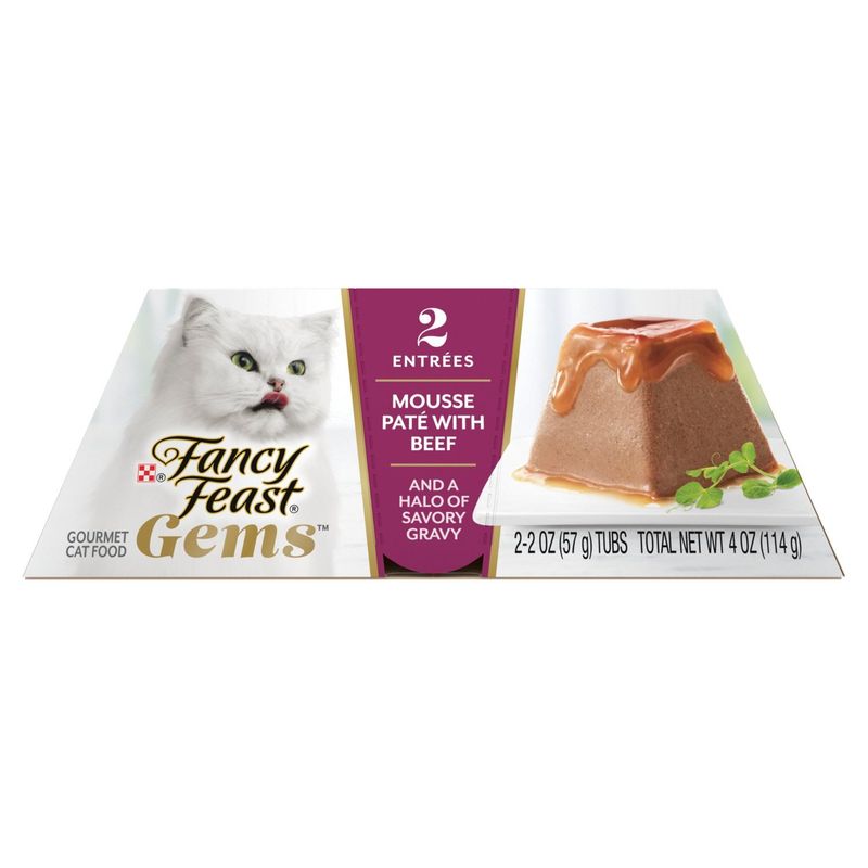 Purina Fancy Feast Gems Mousse Paté with Beef Gourmet Cat Food, 2 oz, 2 count