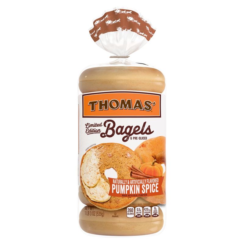 Thomas' Pumpkin Spice Pre-Sliced Bagels Limited Edition, 6 count, 1 lb 3 oz