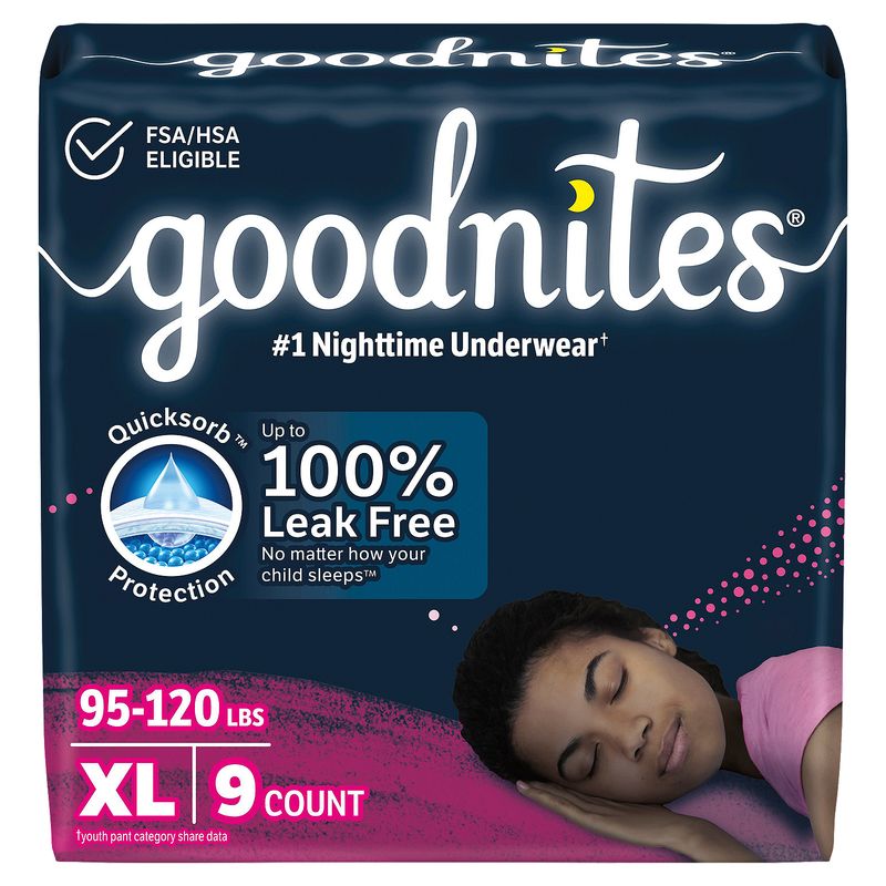 Goodnites Girls Nighttime Underwear, Size XL, 95-120 lbs, 9 count