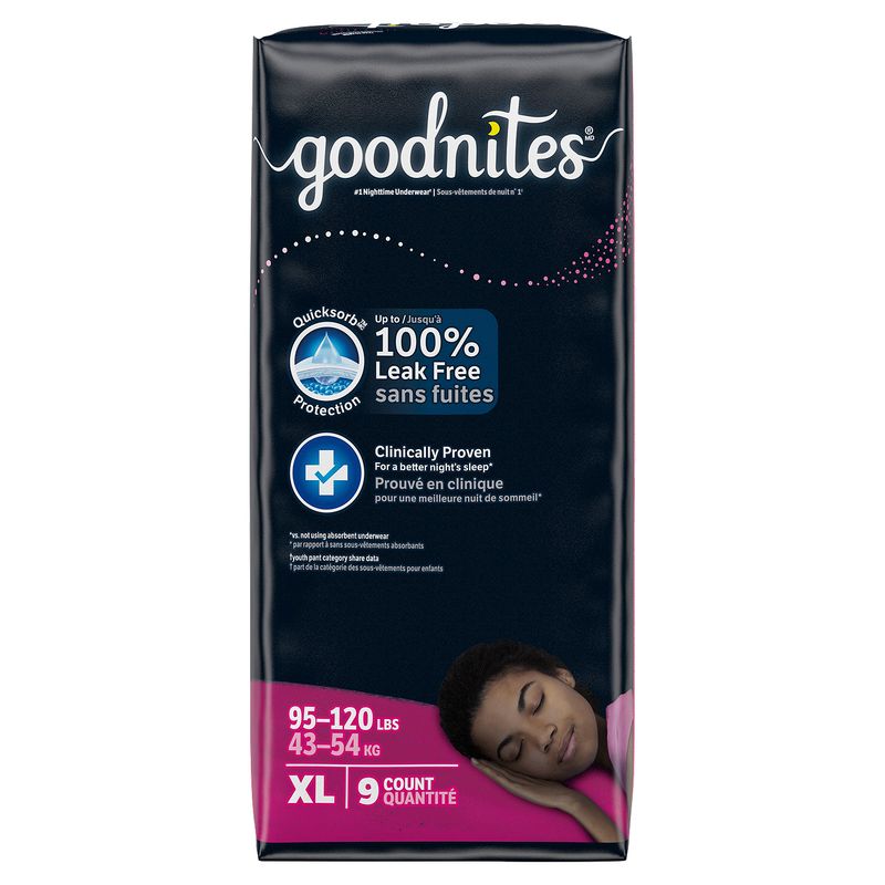 Goodnites Girls Nighttime Underwear, Size XL, 95-120 lbs, 9 count