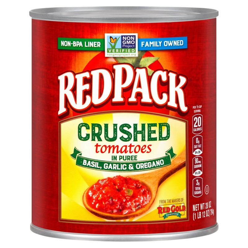Red Gold RedPack Basil, Garlic &amp; Oregano Crushed Tomatoes in Puree, 28 oz