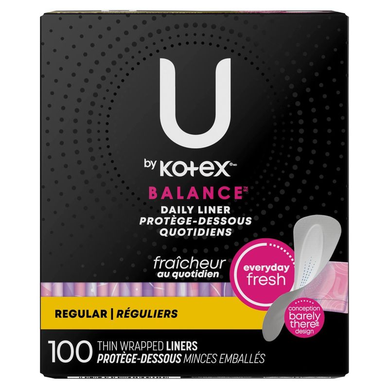 U by Kotex Balance Regular Thin Wrapped Daily Liners, 100 count