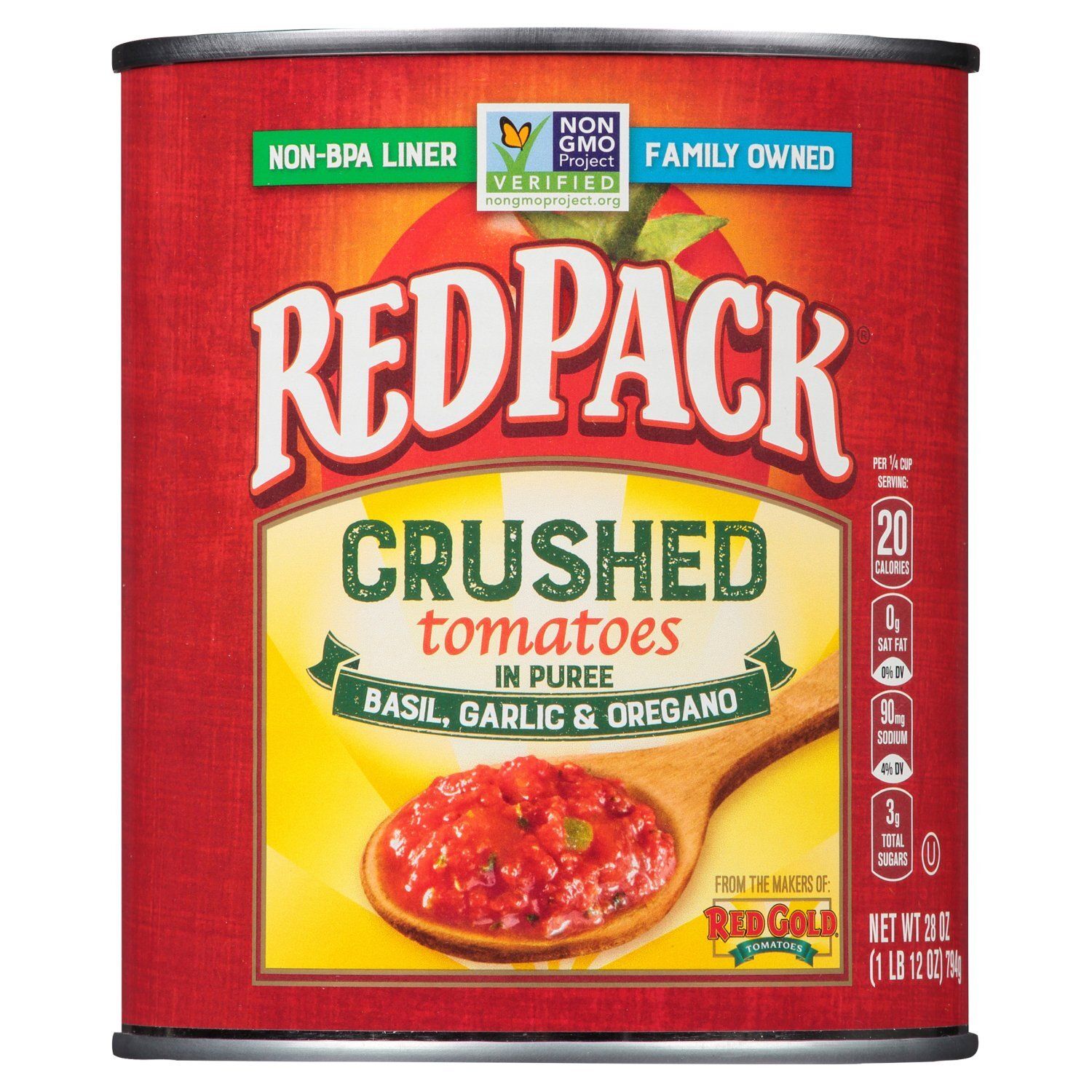 Red Gold RedPack Basil, Garlic &amp; Oregano Crushed Tomatoes in Puree, 28 oz
