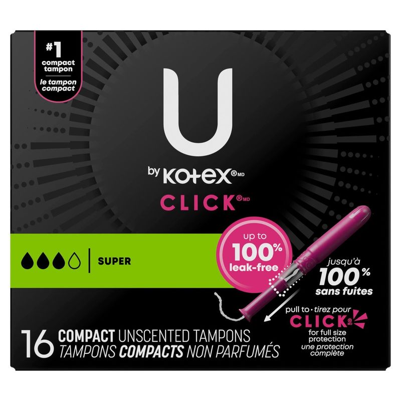 U by Kotex Click Super Compact Unscented Tampons, 16 count