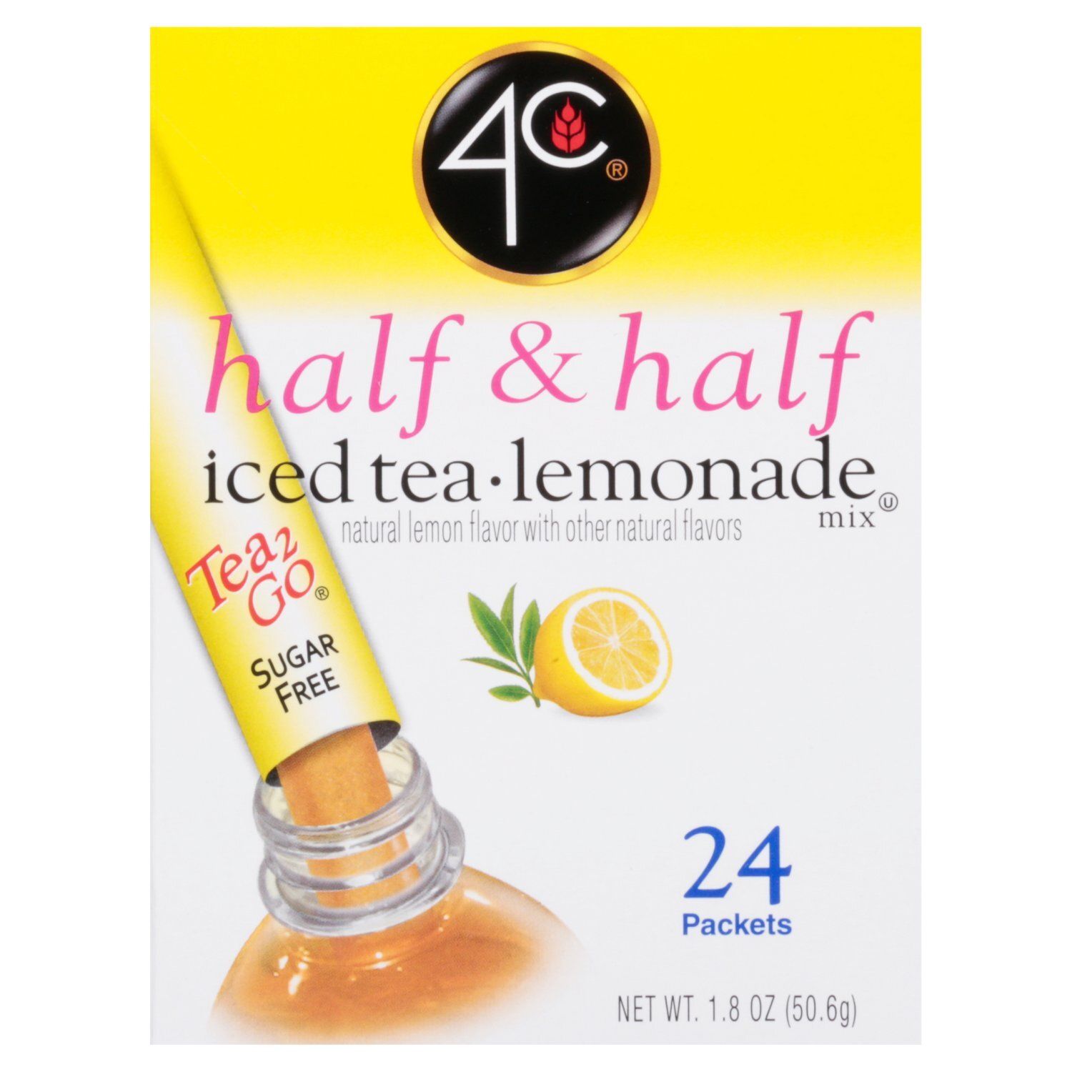 4C Tea 2 Go Half &amp; Half Iced Tea Lemonade Mix, 24 count, 1.8 oz