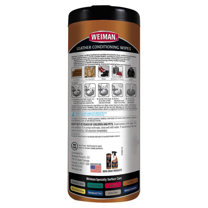 Weiman Leather Conditioning Wipes, 30 count