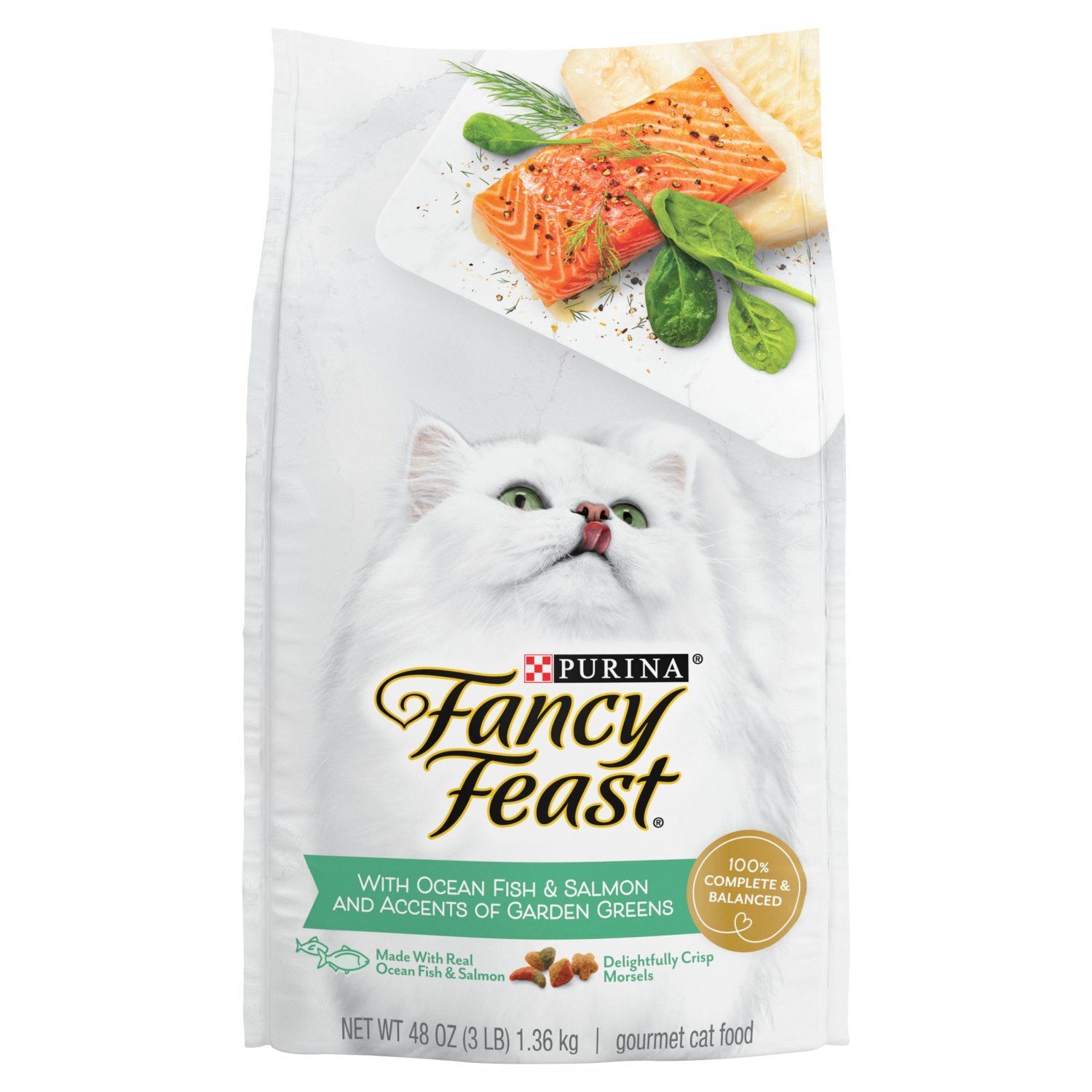 Purina Fancy Feast with Ocean Fish &amp; Salmon and Accents of Garden Greens Gourmet Cat Food, 48 oz