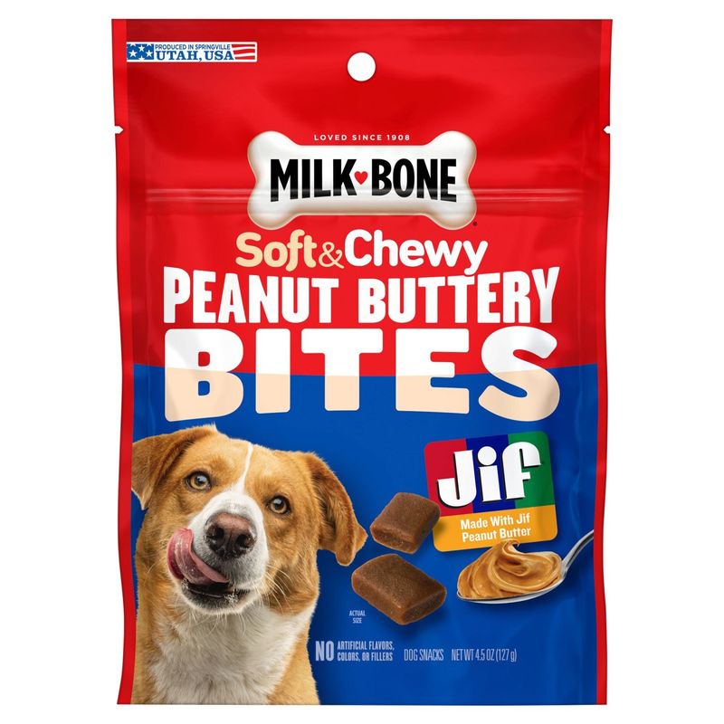 Milk-Bone Soft &amp; Chewy Peanut Buttery Bite Dog Snacks, 4.5 oz