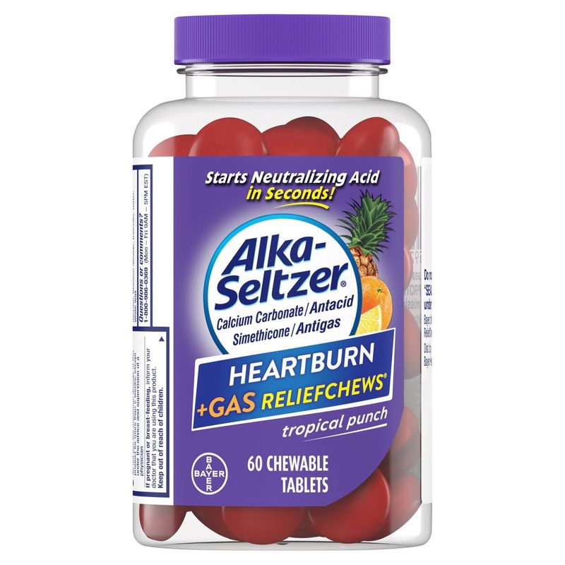 Alka-Seltzer Heartburn + Gas ReliefChews Tropical Punch Chewable Tablets, 60 count